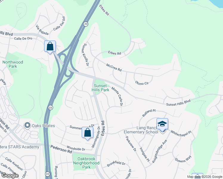 map of restaurants, bars, coffee shops, grocery stores, and more near 3331 Monte Carlo Drive in Thousand Oaks