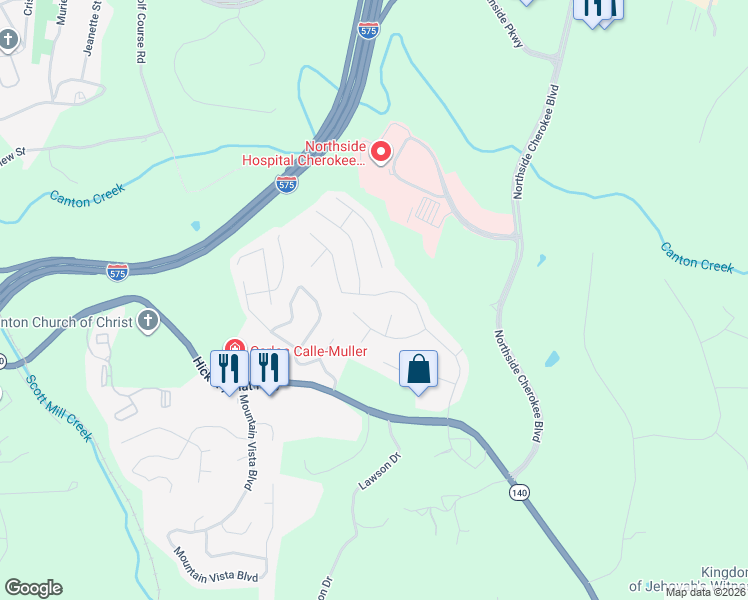 map of restaurants, bars, coffee shops, grocery stores, and more near 3731 Cherokee Overlook Drive in Canton