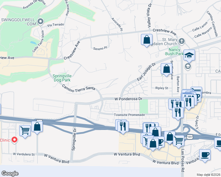 map of restaurants, bars, coffee shops, grocery stores, and more near 664 Corte Regalo in Camarillo