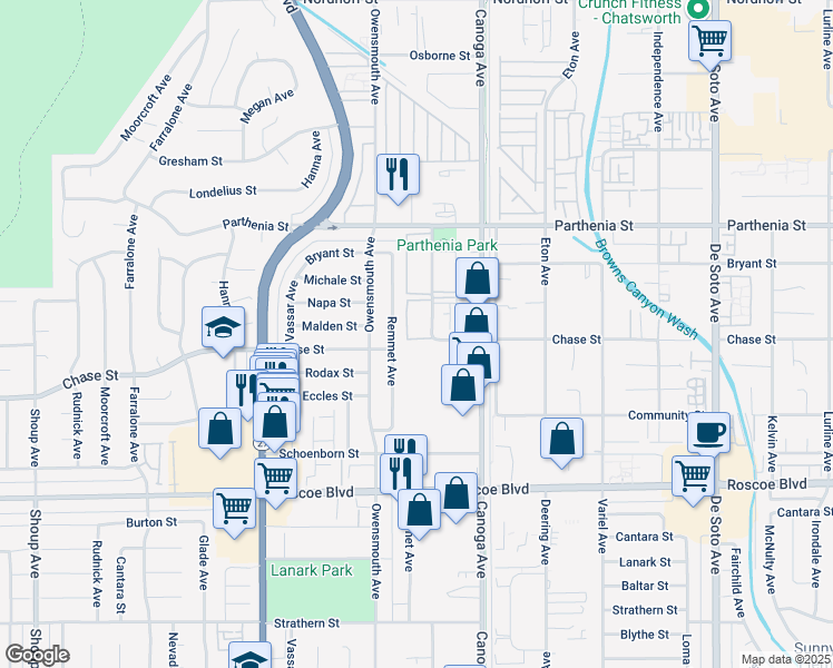 map of restaurants, bars, coffee shops, grocery stores, and more near 8521 International Avenue in Los Angeles