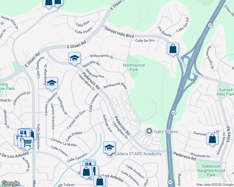 map of restaurants, bars, coffee shops, grocery stores, and more near 3315 Sunburst Place in Thousand Oaks