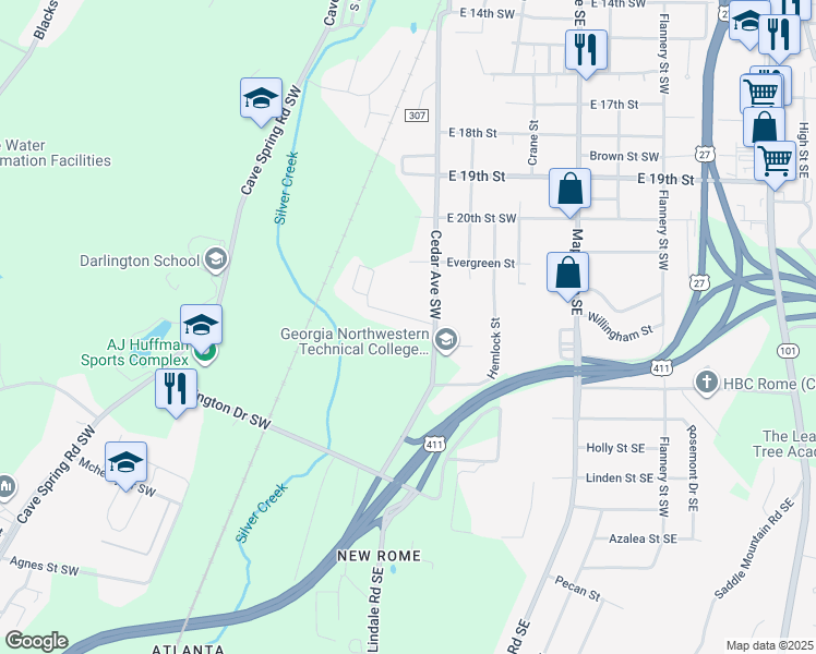 map of restaurants, bars, coffee shops, grocery stores, and more near 49 Vocational Drive in Rome