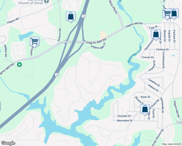 map of restaurants, bars, coffee shops, grocery stores, and more near 1965 Tiner Court in Cumming