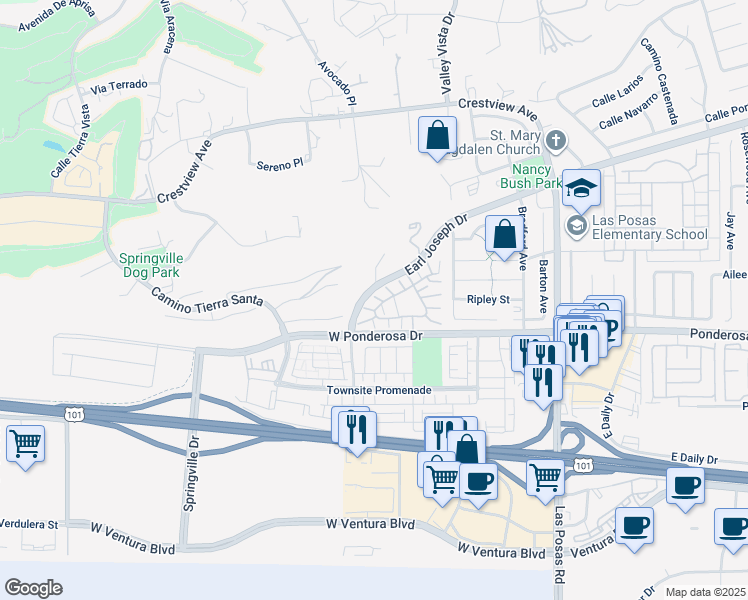 map of restaurants, bars, coffee shops, grocery stores, and more near 273 Camino Toluca in Camarillo