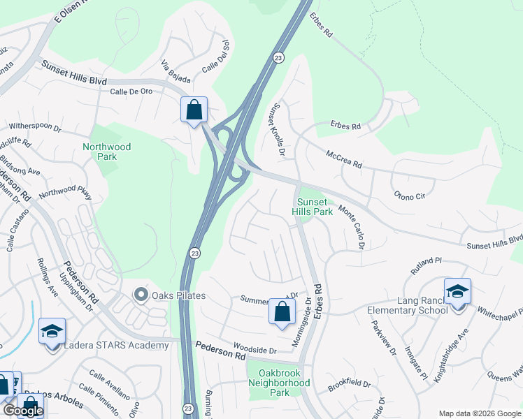 map of restaurants, bars, coffee shops, grocery stores, and more near 3386 Montagne Way in Thousand Oaks