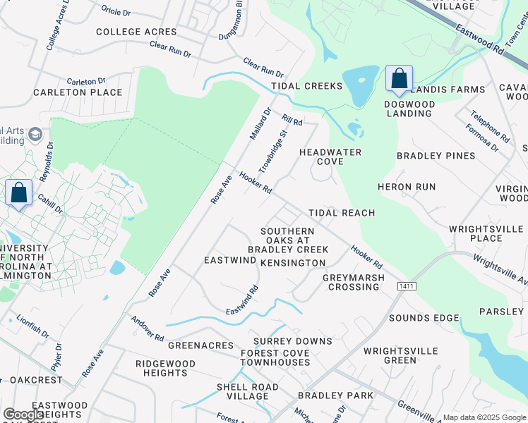 map of restaurants, bars, coffee shops, grocery stores, and more near 6109 Teal St in Wilmington
