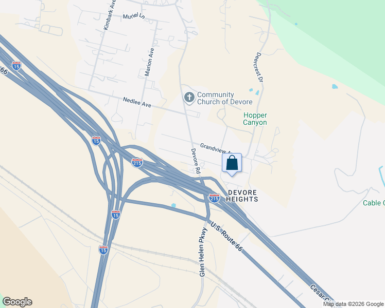 map of restaurants, bars, coffee shops, grocery stores, and more near 18403 Grandview Avenue in San Bernardino