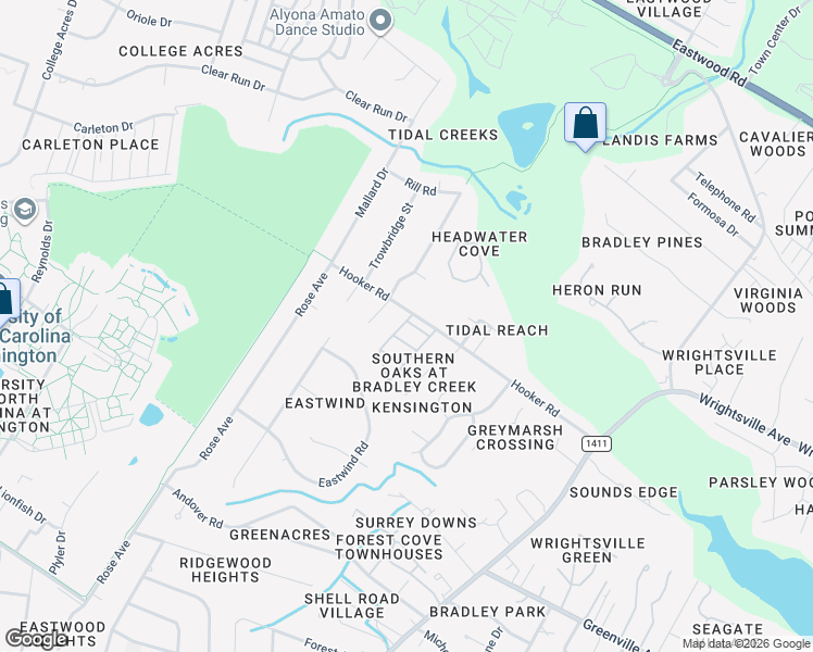 map of restaurants, bars, coffee shops, grocery stores, and more near 324 Hooker Road in Wilmington