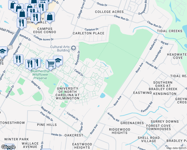 map of restaurants, bars, coffee shops, grocery stores, and more near in Wilmington