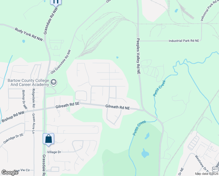 map of restaurants, bars, coffee shops, grocery stores, and more near 38 Cottage Walk Northwest in Cartersville