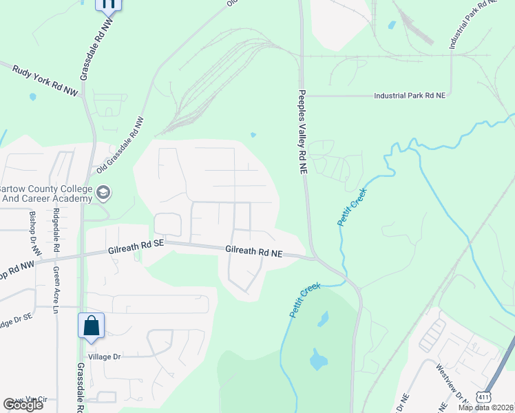 map of restaurants, bars, coffee shops, grocery stores, and more near 21 Cottage Walk Northwest in Cartersville