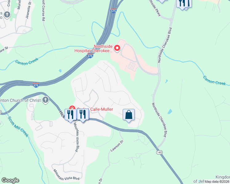 map of restaurants, bars, coffee shops, grocery stores, and more near 3731 Cherokee Overlook Drive in Canton