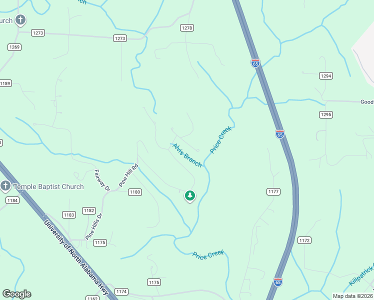 map of restaurants, bars, coffee shops, grocery stores, and more near 125 Rocky Waters Circle in Cullman