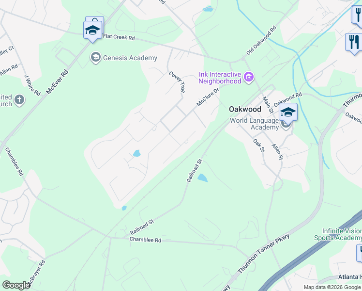 map of restaurants, bars, coffee shops, grocery stores, and more near 4436 Vista Brook Drive in Oakwood