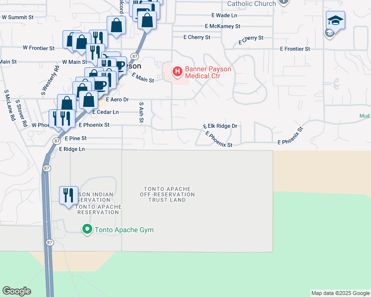 map of restaurants, bars, coffee shops, grocery stores, and more near 1114 South Elk Ridge Drive in Payson