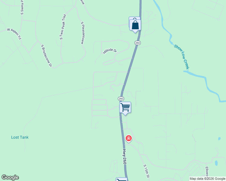 map of restaurants, bars, coffee shops, grocery stores, and more near 1106 South White Mountain Road in Show Low