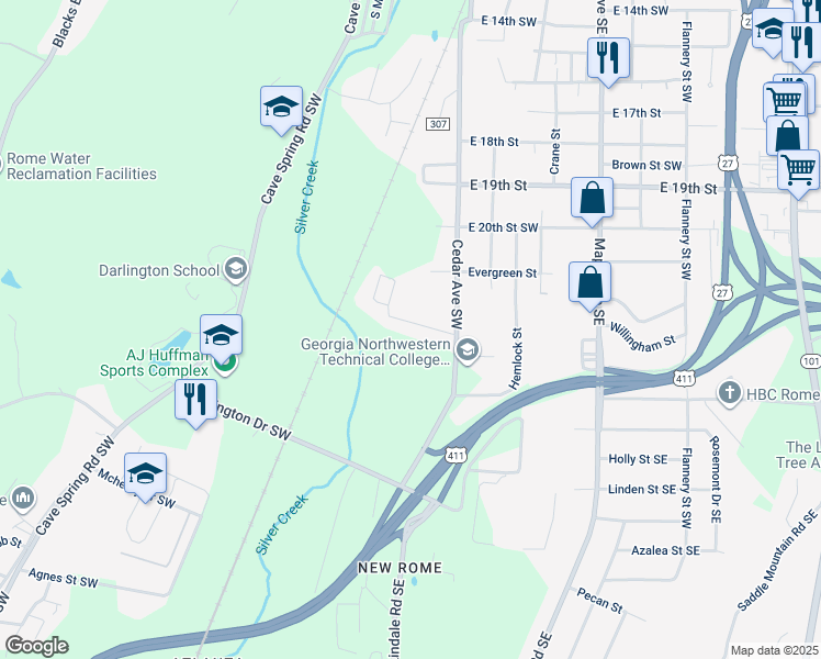 map of restaurants, bars, coffee shops, grocery stores, and more near 49 Vocational Drive in Rome