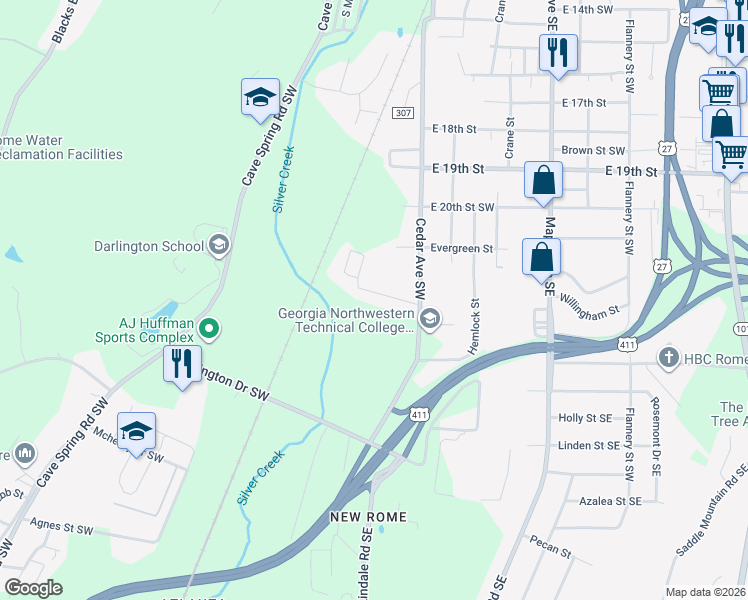 map of restaurants, bars, coffee shops, grocery stores, and more near 49 Vocational Drive in Rome