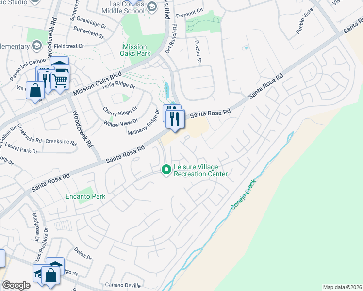 map of restaurants, bars, coffee shops, grocery stores, and more near 15141 Village 15 in Camarillo
