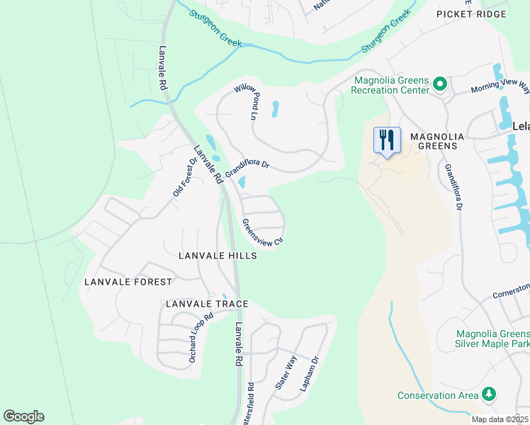 map of restaurants, bars, coffee shops, grocery stores, and more near 1324 Arbor Ridge Way in Leland