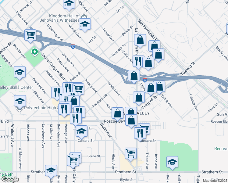 map of restaurants, bars, coffee shops, grocery stores, and more near 8561 Haddon Avenue in Los Angeles