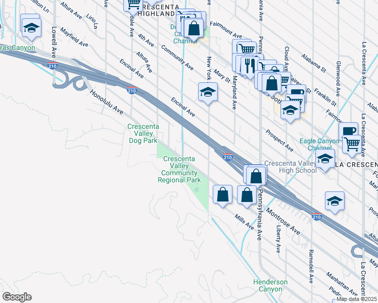map of restaurants, bars, coffee shops, grocery stores, and more near 3502 Montrose Avenue in Glendale