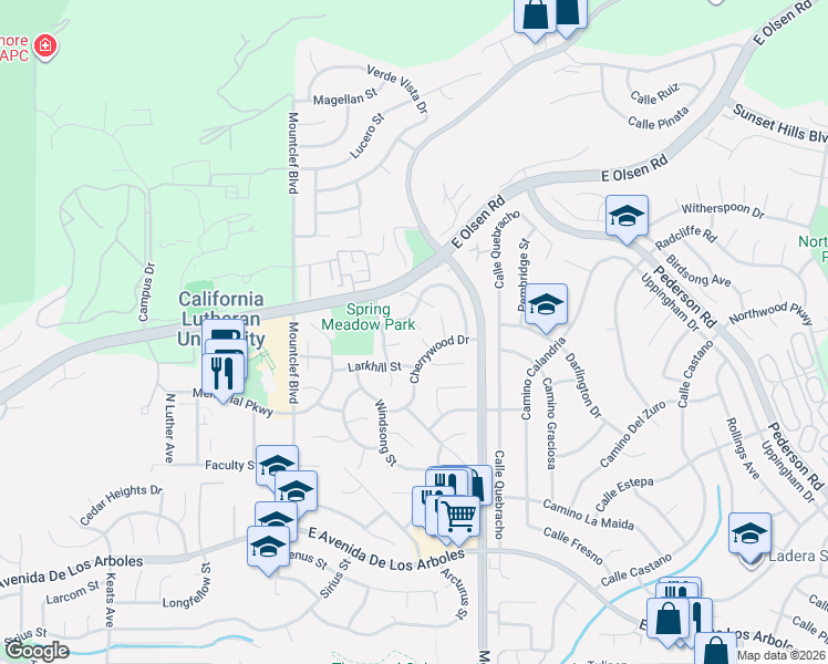 map of restaurants, bars, coffee shops, grocery stores, and more near 3273 Independence Court in Thousand Oaks