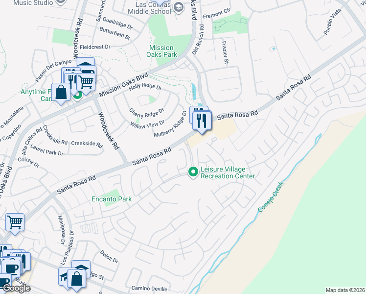 map of restaurants, bars, coffee shops, grocery stores, and more near 11242 Village 11 in Camarillo