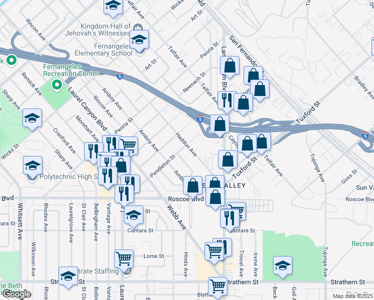map of restaurants, bars, coffee shops, grocery stores, and more near 8561 Haddon Avenue in Los Angeles