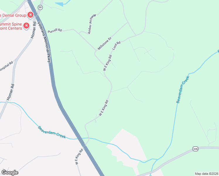 map of restaurants, bars, coffee shops, grocery stores, and more near 1073 West East King Road in Commerce