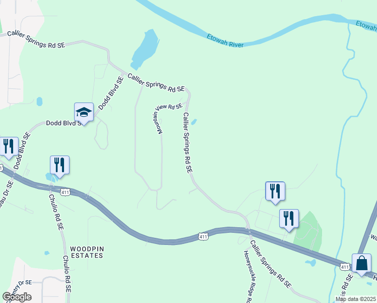 map of restaurants, bars, coffee shops, grocery stores, and more near 3027 Callier Springs Road Southeast in Rome