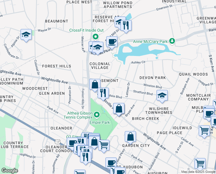 map of restaurants, bars, coffee shops, grocery stores, and more near 805 Rosemont Avenue in Wilmington