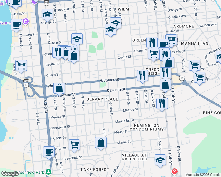 map of restaurants, bars, coffee shops, grocery stores, and more near 812 South 10th Street in Wilmington