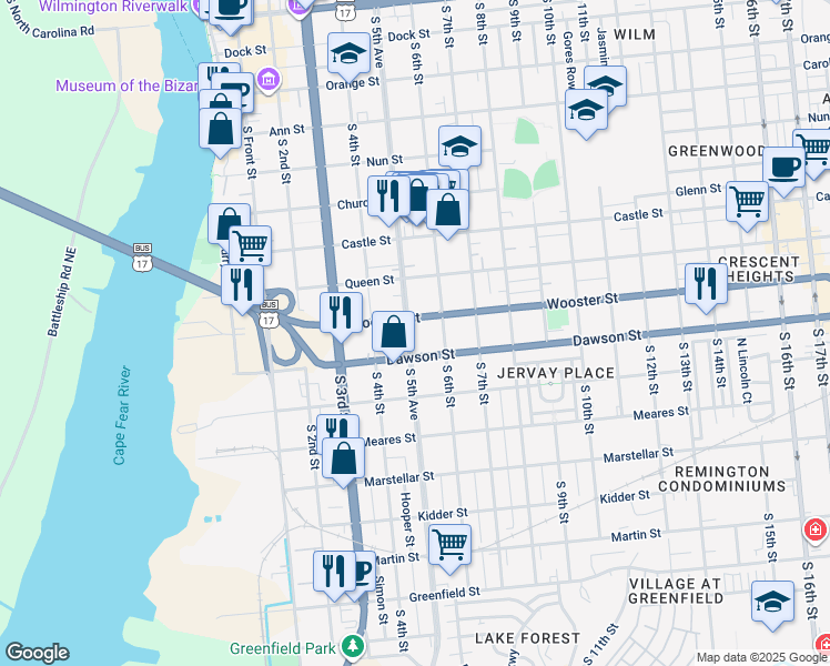 map of restaurants, bars, coffee shops, grocery stores, and more near 809 South 5th Avenue in Wilmington