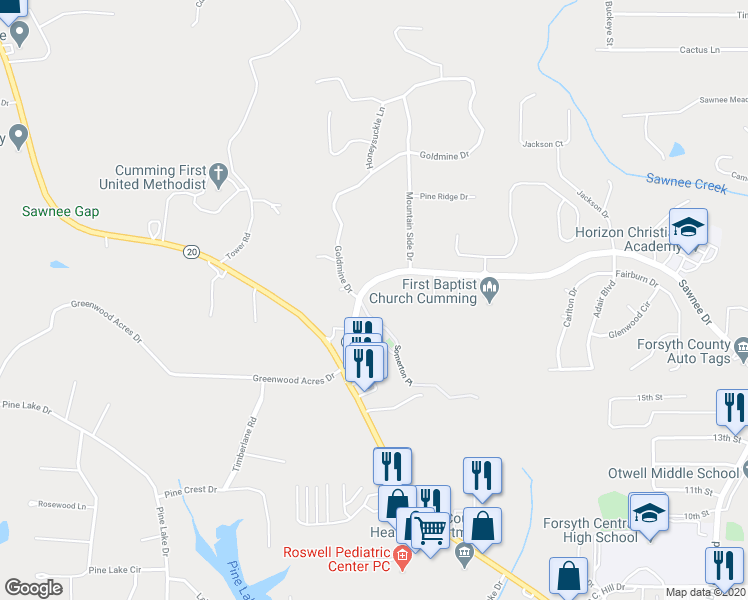 map of restaurants, bars, coffee shops, grocery stores, and more near 103 Somerton Place in Cumming