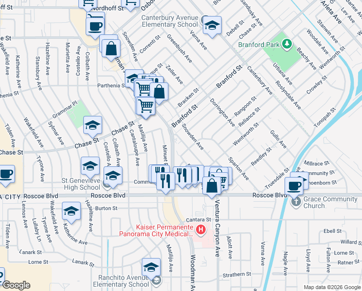 map of restaurants, bars, coffee shops, grocery stores, and more near 8541 Ventura Canyon Avenue in Los Angeles