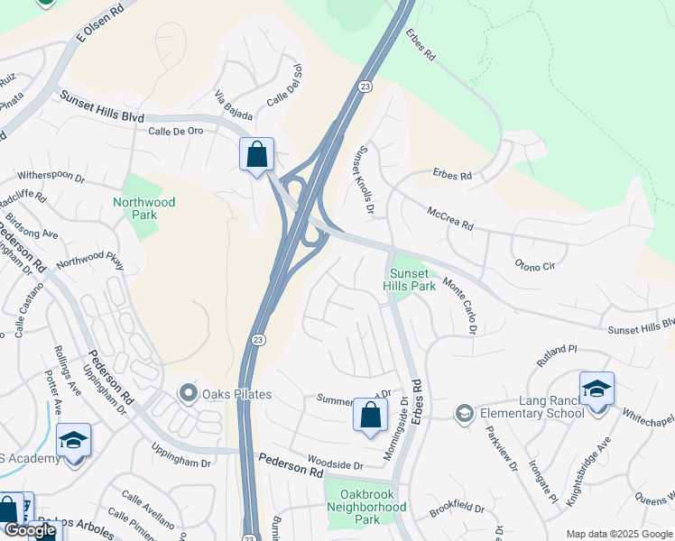 map of restaurants, bars, coffee shops, grocery stores, and more near 3386 Montagne Way in Thousand Oaks