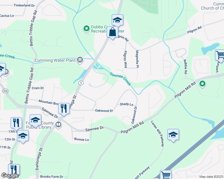 map of restaurants, bars, coffee shops, grocery stores, and more near 175 Pirkle Court in Cumming