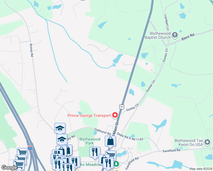 map of restaurants, bars, coffee shops, grocery stores, and more near 11049 Wilson Boulevard in Blythewood
