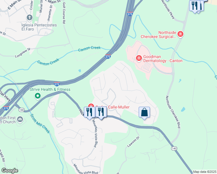 map of restaurants, bars, coffee shops, grocery stores, and more near 248 Hillcrest Ridge in Canton