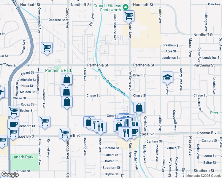 map of restaurants, bars, coffee shops, grocery stores, and more near 8526 Morningstar Lane in Los Angeles