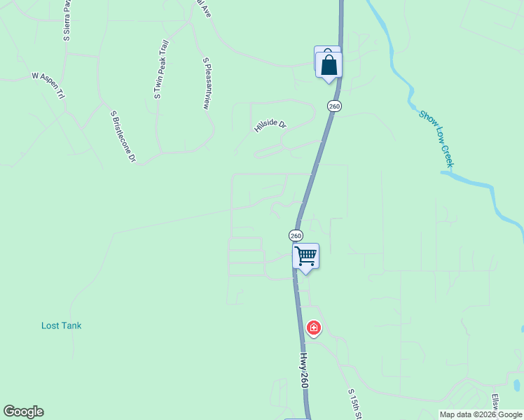 map of restaurants, bars, coffee shops, grocery stores, and more near 1106 South White Mountain Road in Show Low