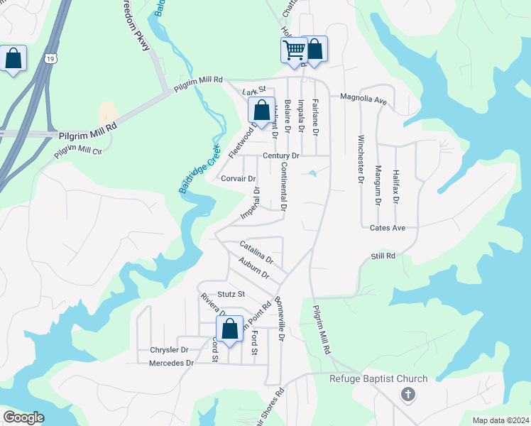 map of restaurants, bars, coffee shops, grocery stores, and more near 3020 Corvair Street in Cumming