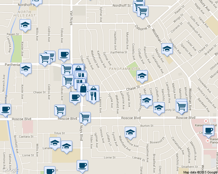 map of restaurants, bars, coffee shops, grocery stores, and more near 8525 Wakefield Avenue in Los Angeles