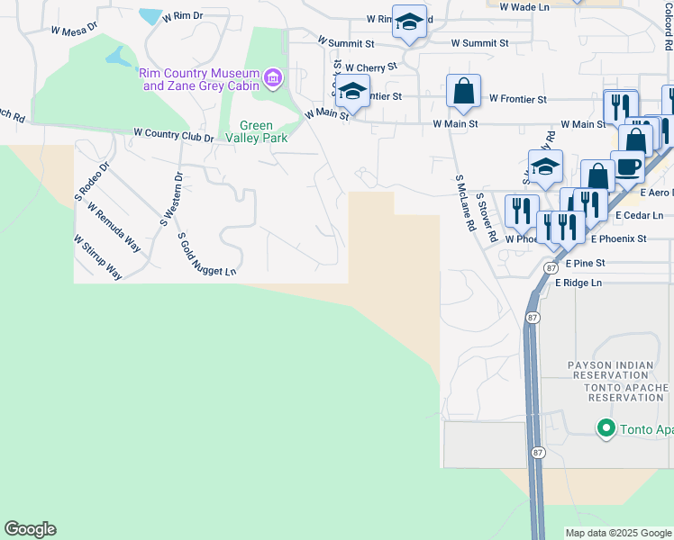 map of restaurants, bars, coffee shops, grocery stores, and more near 1020 South Lakeview Drive in Payson