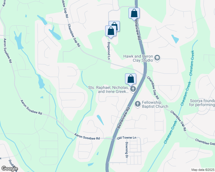 map of restaurants, bars, coffee shops, grocery stores, and more near 3825 Valleyway Road in Cumming