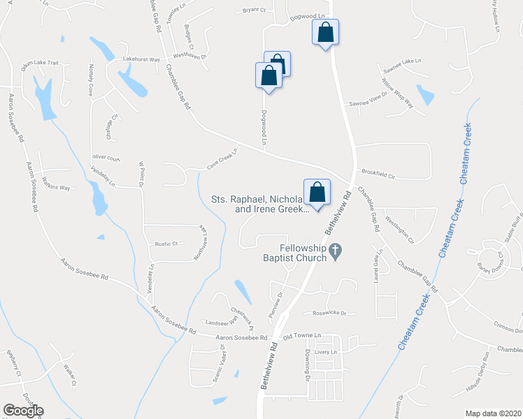 map of restaurants, bars, coffee shops, grocery stores, and more near 3825 Valleyway Road in Cumming