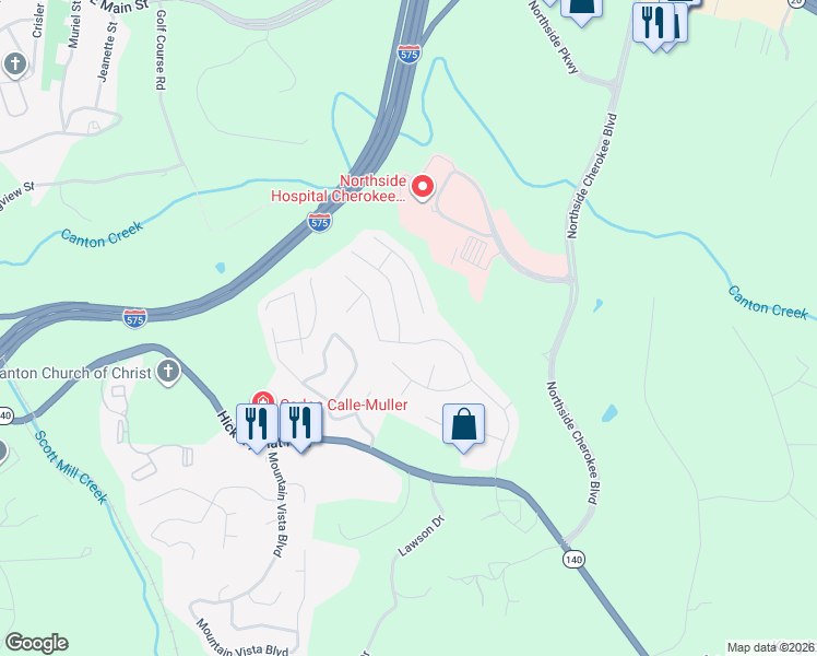 map of restaurants, bars, coffee shops, grocery stores, and more near 504 Cherokee Overlook Court in Canton