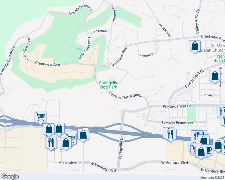 map of restaurants, bars, coffee shops, grocery stores, and more near 716 Camino Tierra Santa in Camarillo