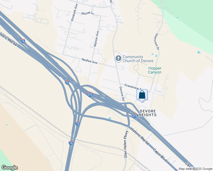 map of restaurants, bars, coffee shops, grocery stores, and more near 18280 Santa Fe Avenue in San Bernardino